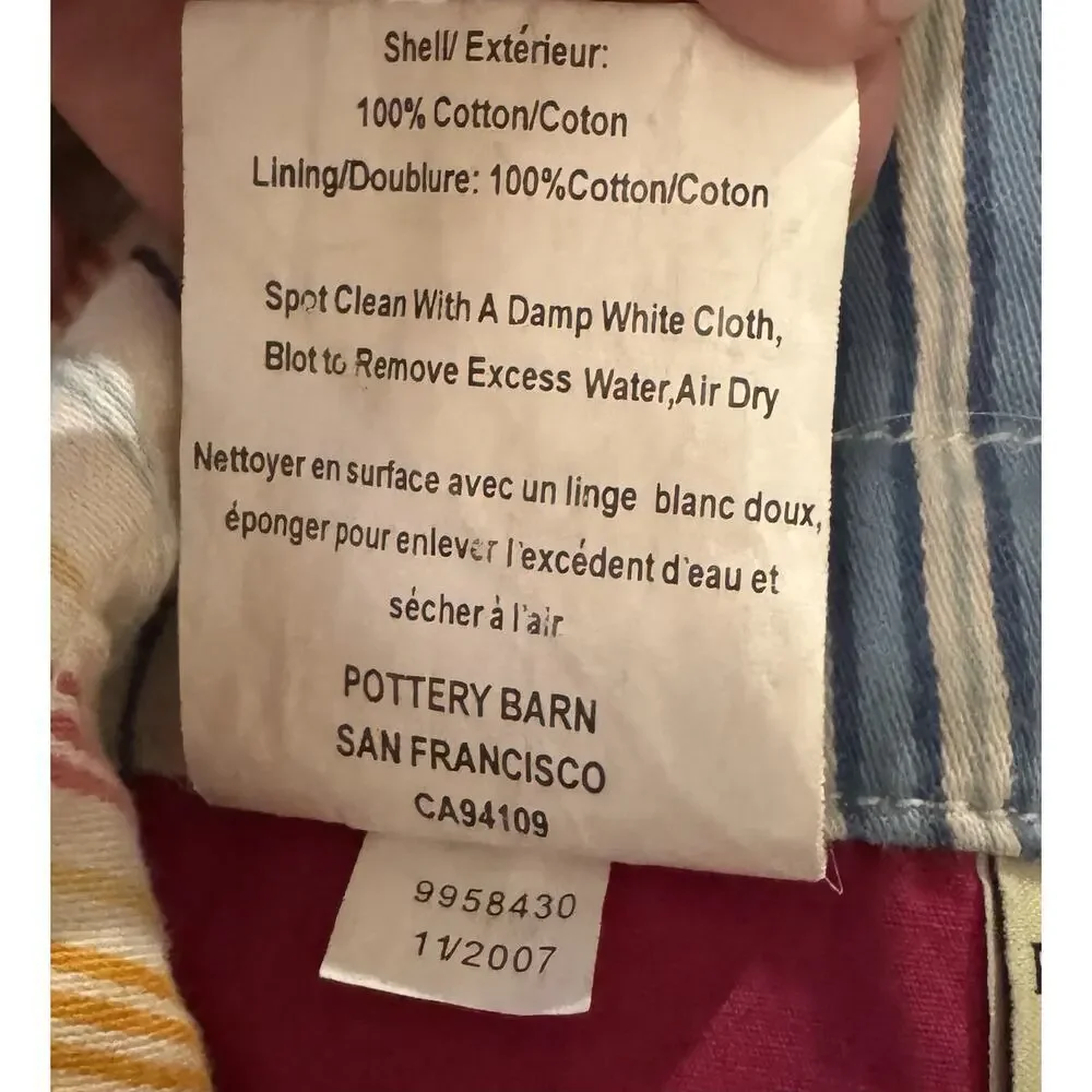 Pottery Barn Libby Stripe Shoe Bag 100% Cotton Storage Dust Travel Bag